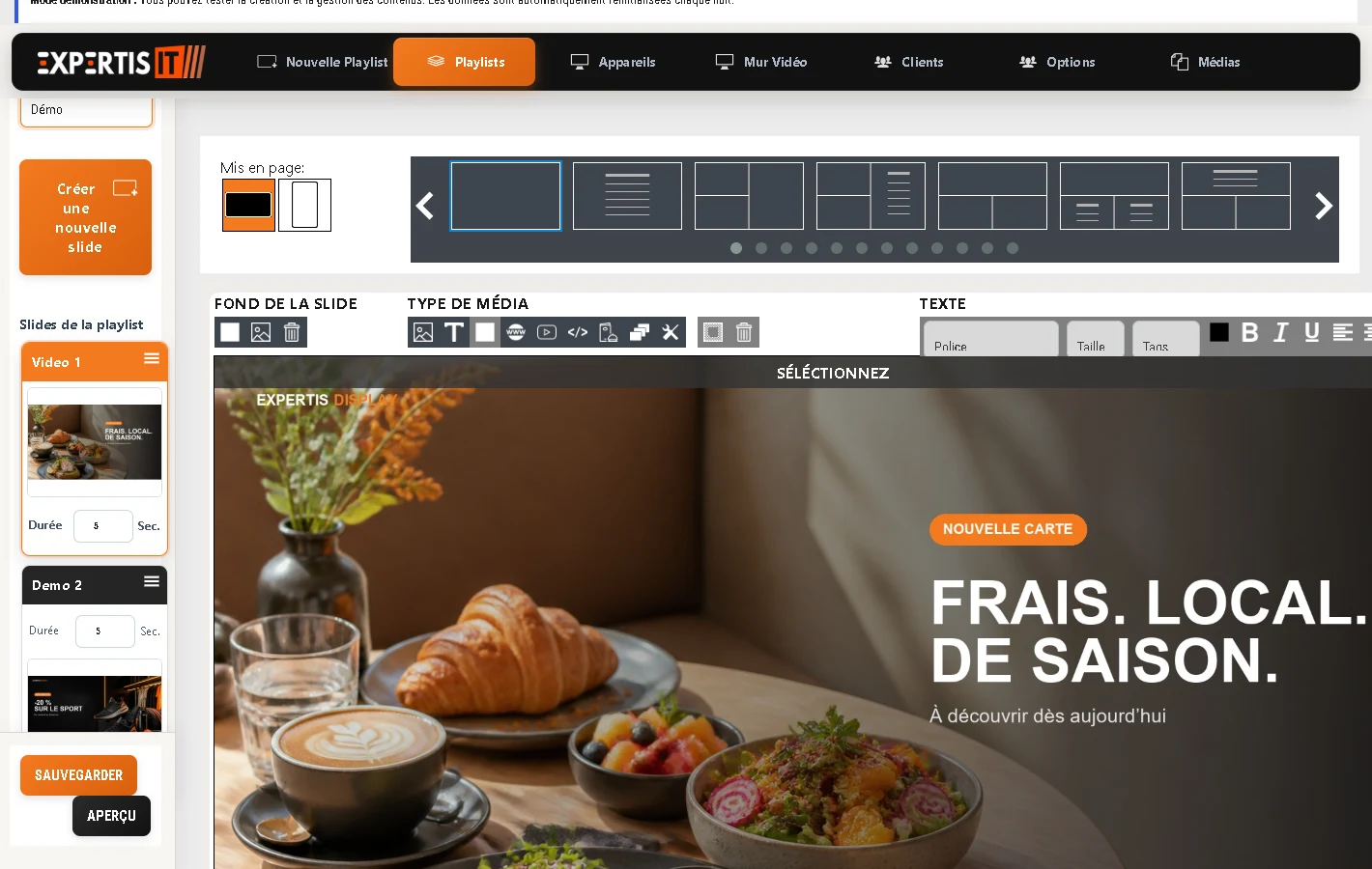 Interface de création Expertis Display