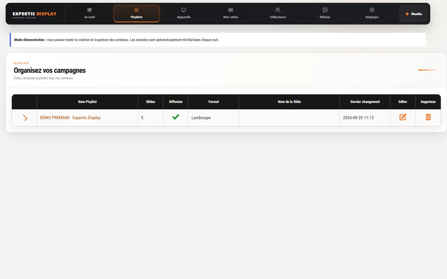 Gestion réelle des playlists Expertis Display