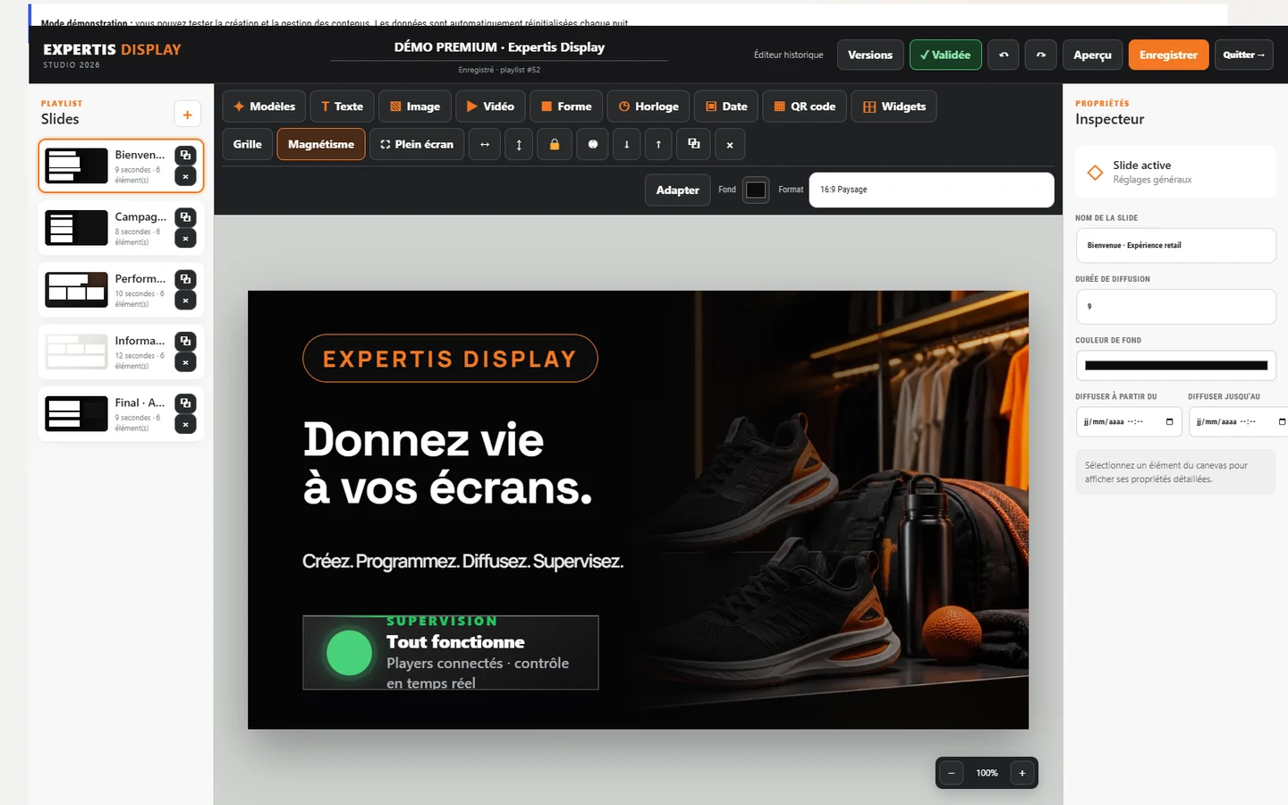 Studio Expertis Display avec un modèle de slide
